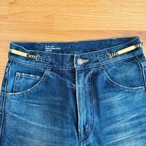 Celine Indigo Straight Leg Jeans with Gold Accents